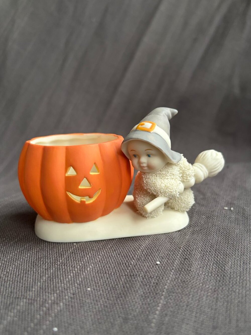 Dept 56 Snowbabies Halloween Pumpkin Votive / Tealight Candle Holder